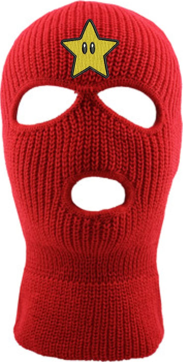 Star Ski Mask for Adults - 3 Hole Embroidered Full Face Cover, Warm Knitted Beanie Balaclava with Graphic Design | Winter Sports, Snowboarding, Motorcycle Riding & Outdoor Activities