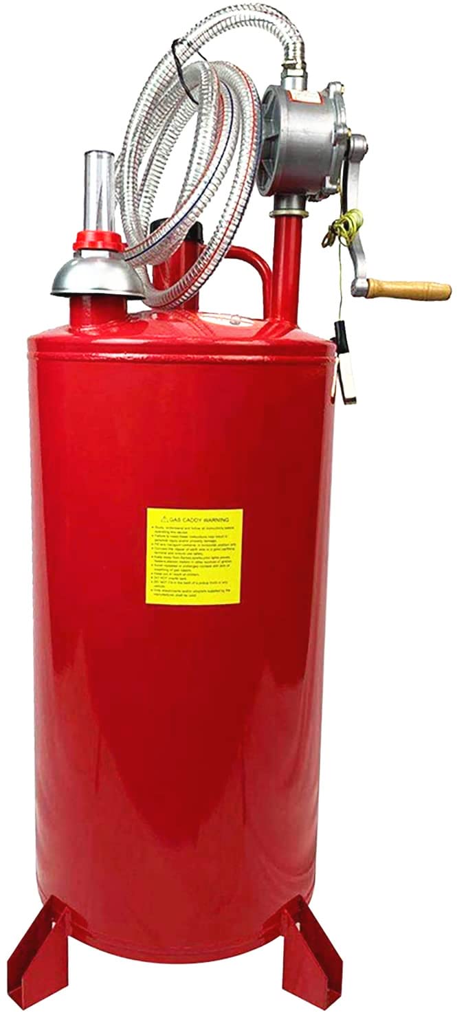20 Gallon Gas Caddy with Hand Crank Pump - Portable Fuel Transfer & Storage Tank for Gasoline, Diesel, Kerosene - Heavy Duty Wheels for Easy Transport - Ideal for Cars, Lawn Mowers, Boats, ATVs & Generators (Red)