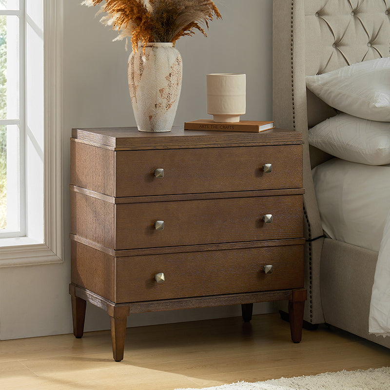 Lorenz 3-Drawer Nightstand with USB Charging Station - Modern Transitional Bedside Table for Bedroom, Living Room, or Office - Optional Types Available