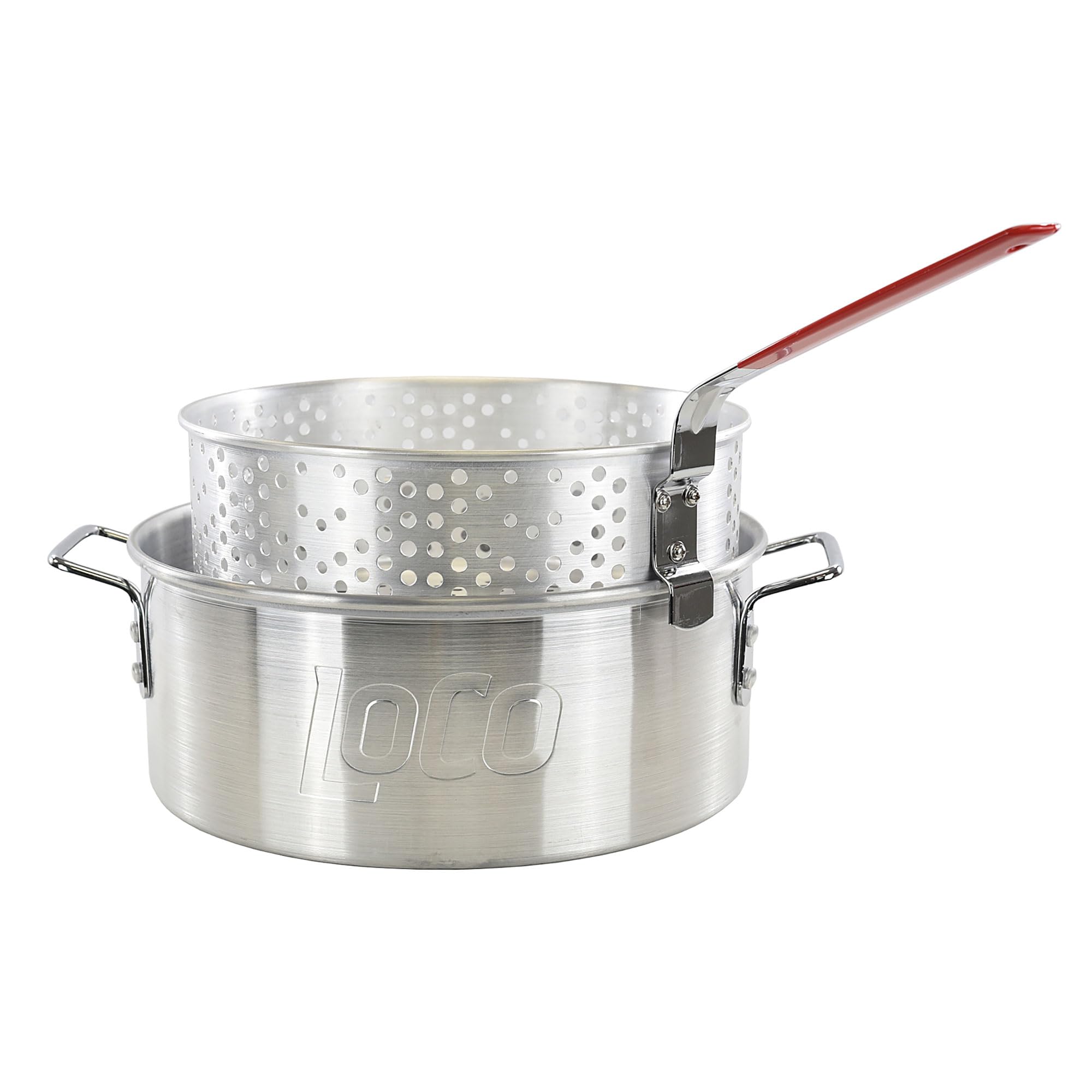 LoCo Cookers 30 Qt Deep Fryer Basket Pot Kit - Aluminum Circular Cooking Pot for Frying, Silver - Perfect for Home Kitchens, Restaurants & Outdoor Cooking