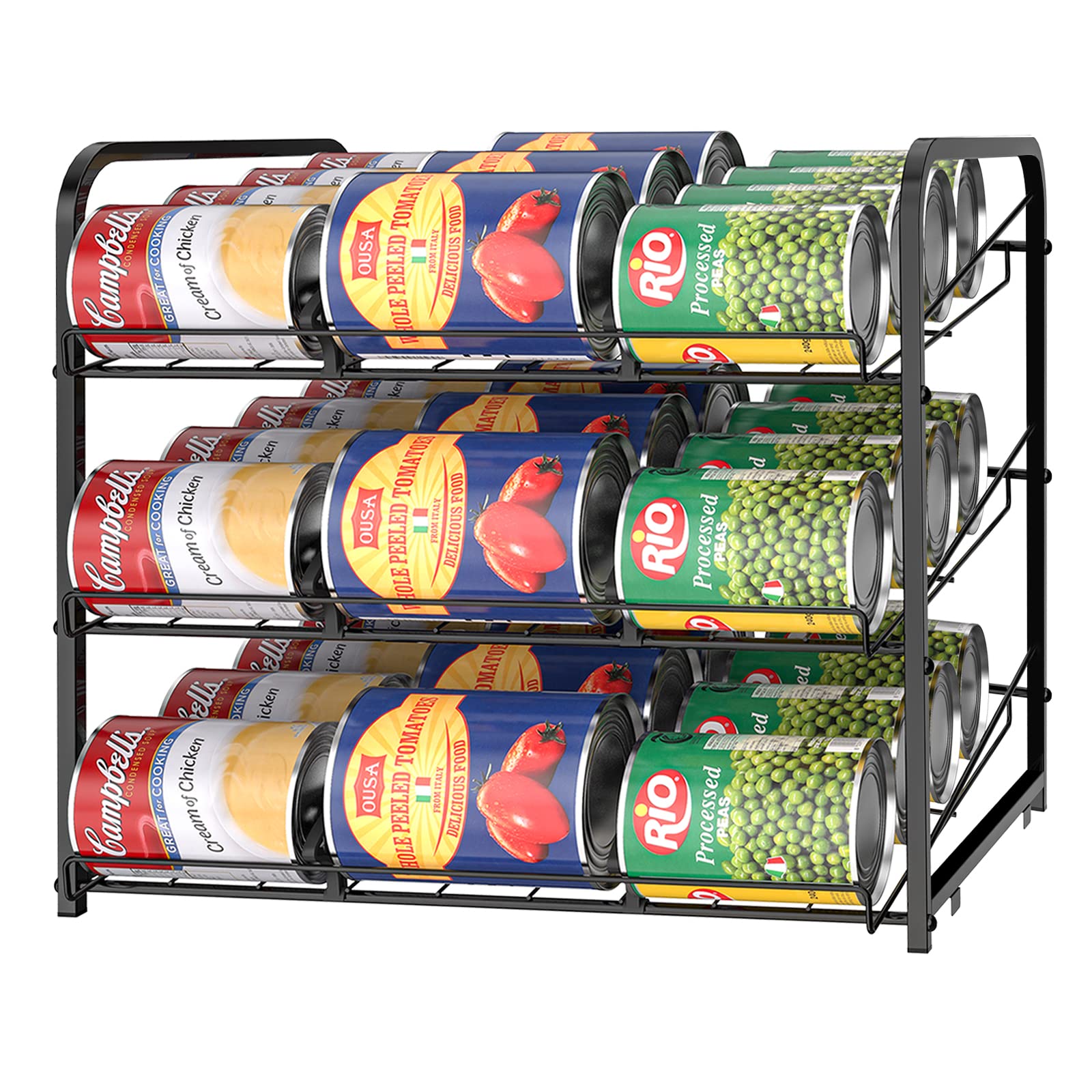 3-Tier Stackable Can Rack Organizer - Holds 36 Cans for Pantry & Kitchen Cabinet Storage - Space-Saving Can Dispenser for Soda, Soup & Vegetables (Black) - Perfect for Small Kitchens & Organized Pantries
