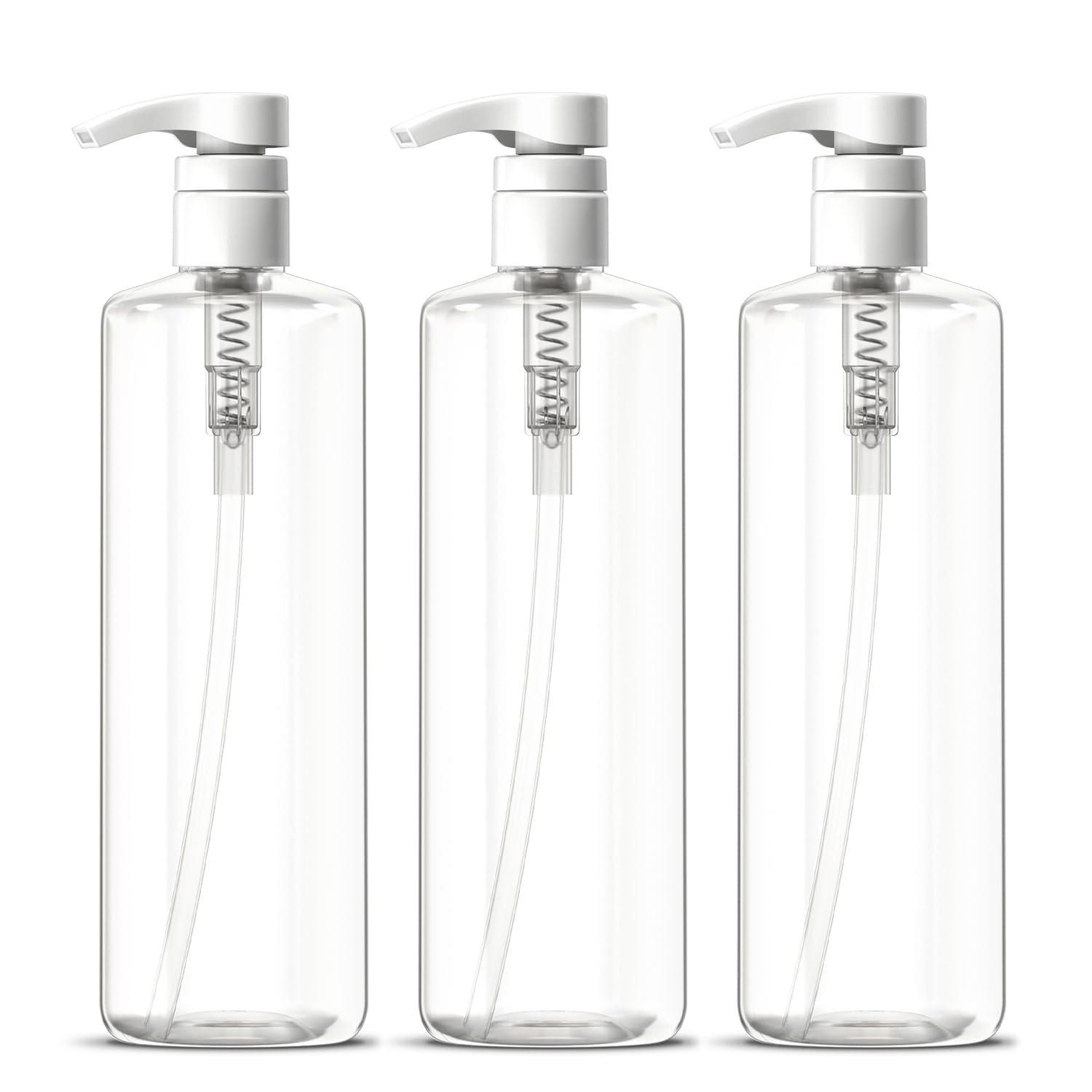 Bar5F 16-Oz Empty Plastic Shampoo & Conditioner Pump Bottles - BPA-Free, Crystal Clear Refillable Containers for Lotion, Body Wash, Liquid Soap - Perfect for Bathroom, Shower, Guest Room & Travel - 3-Pack