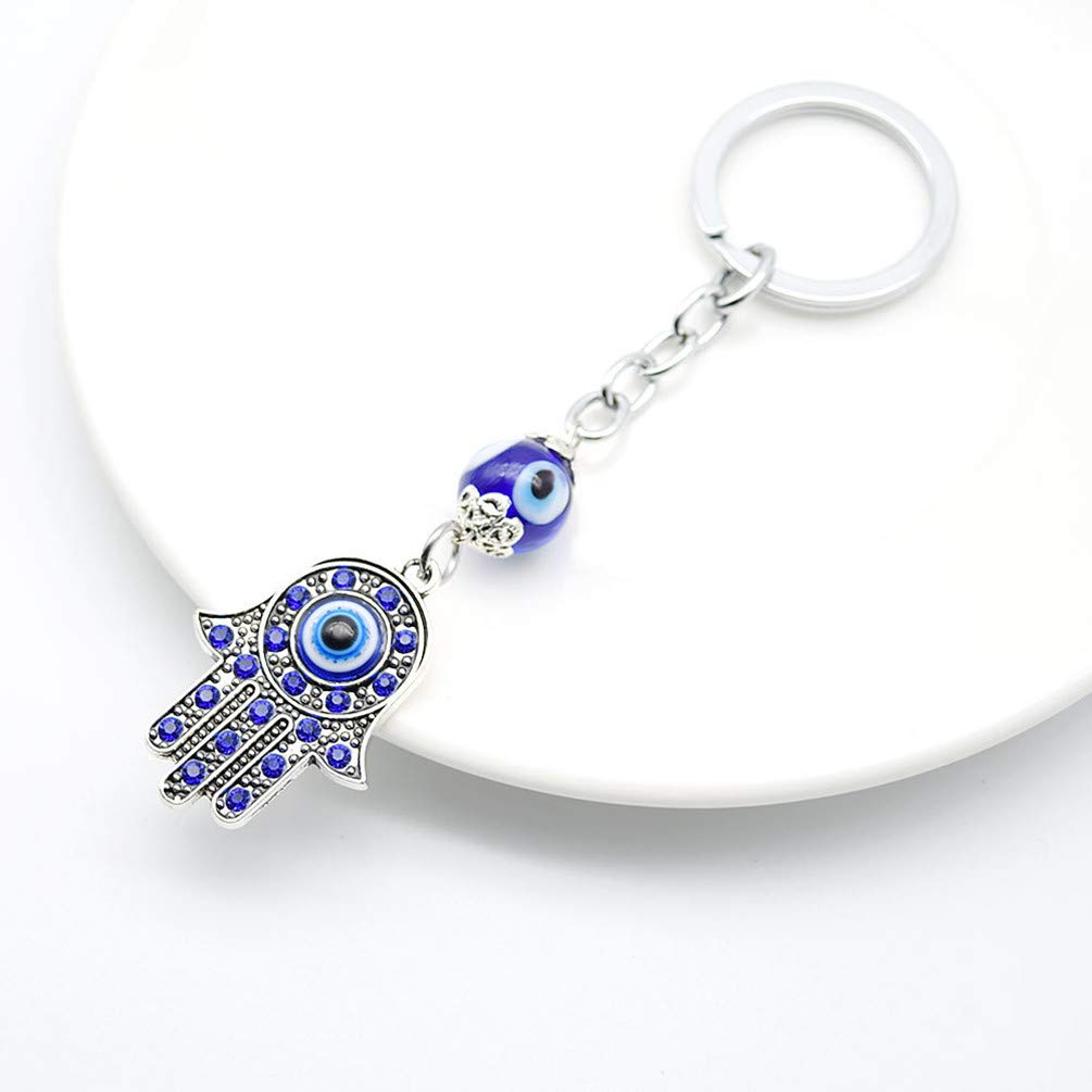 RUITASA Evil Eye Silver Hamsa Keychain - Hand of Fatima Protection Charm for Good Luck & Positive Energy | Spiritual Amulet Key Holder for Purse, Car Keys & Home Protection