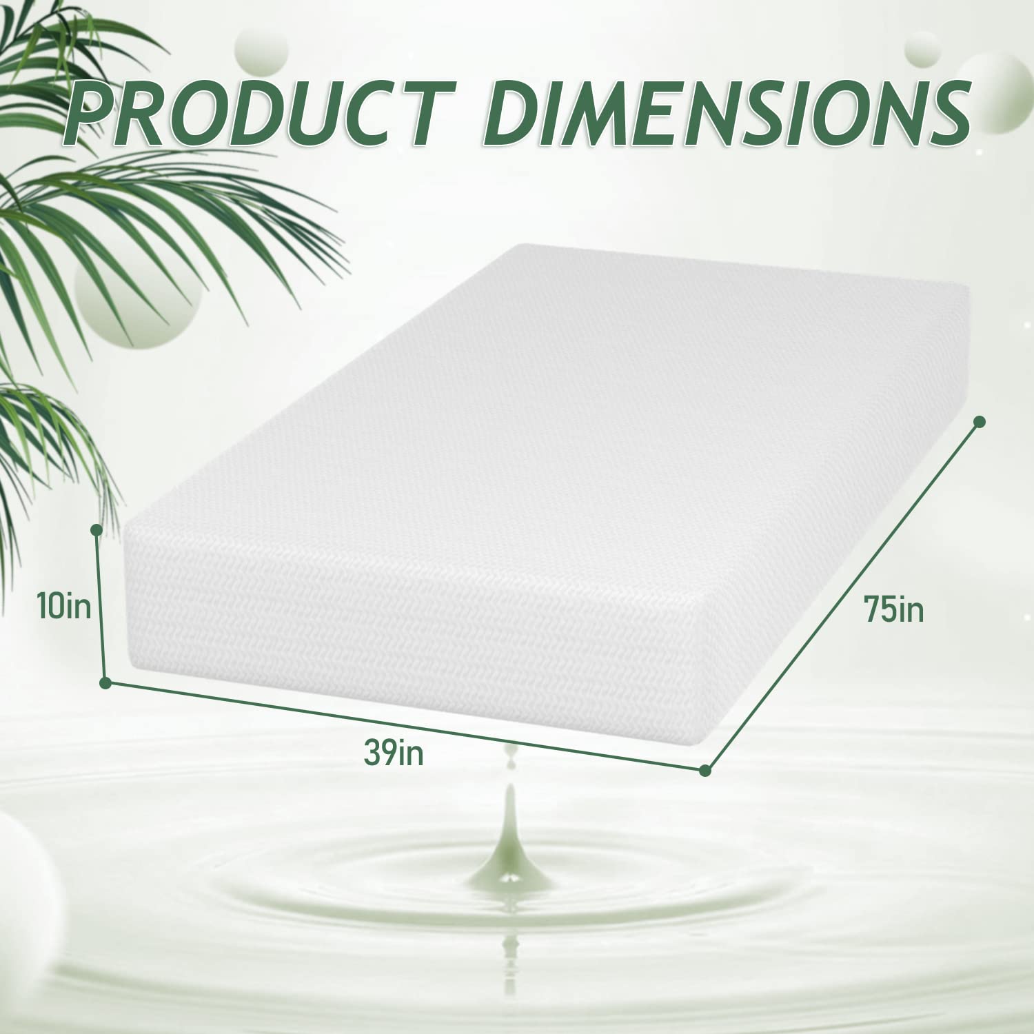 PayLessHere 10 Inch Twin Mattress - Green Tea Infused Memory Foam, CertiPUR-US Certified Medium Firm Mattress, Fiberglass Free with Removable Soft Cover | Perfect for Bed Frames, Bunk Beds, Trundle Beds & Guest Rooms (White)