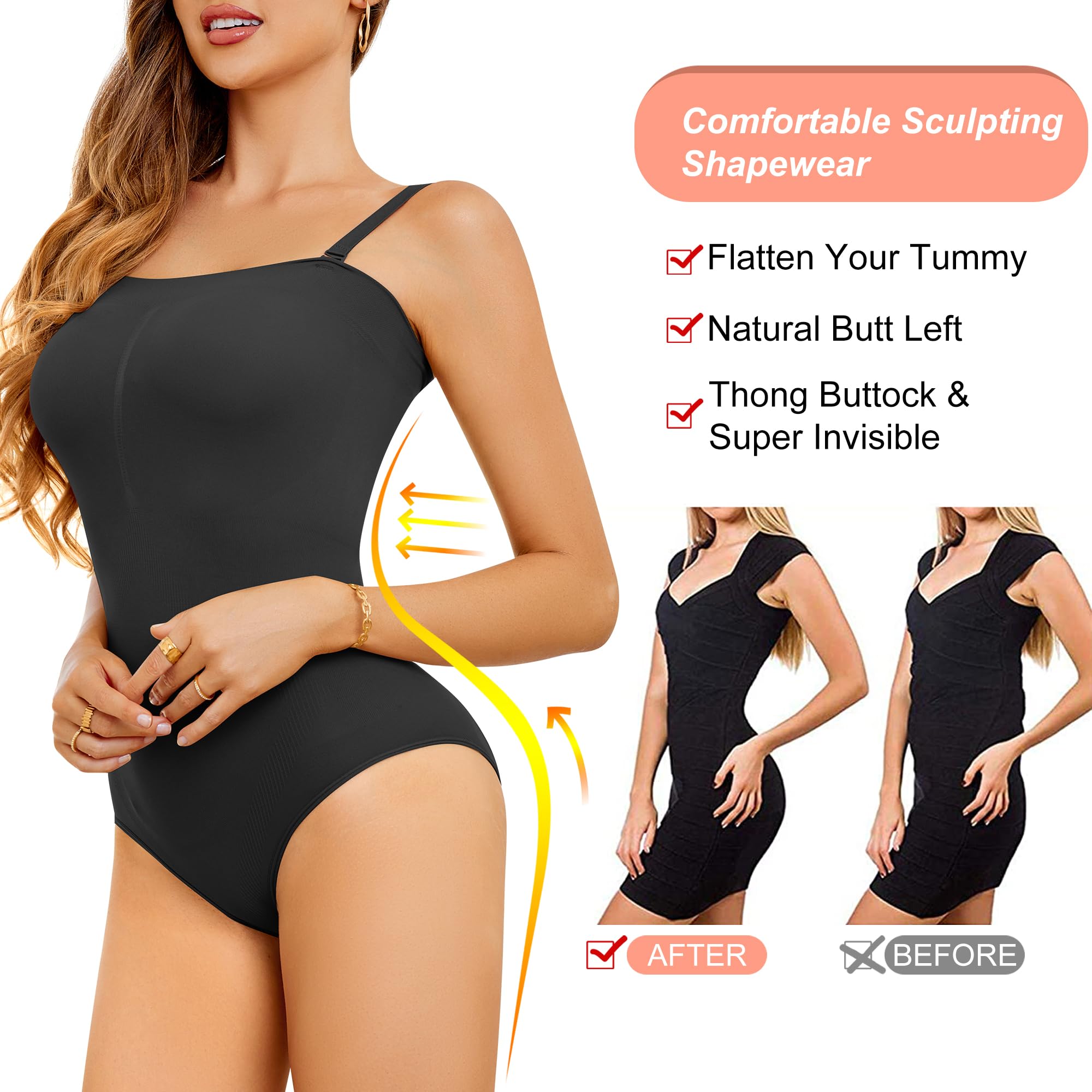 FXTYK Women's Shapewear Bodysuit - Adjustable Straps, Tummy Control & Slimming Thong for Sculpting & Smoothing | Perfect Under Dresses, Tops & Formal Wear