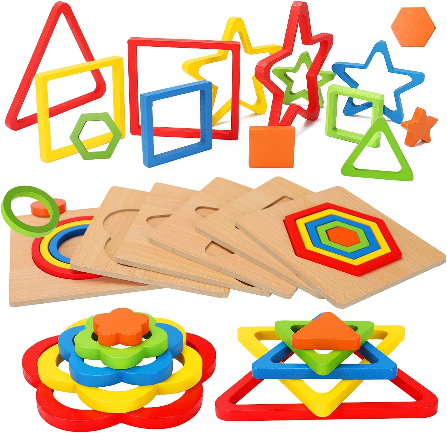 Montessori Wooden Puzzles for Toddlers 1-5 Years Old - Educational Shape Sorting Toys for Preschool Boys & Girls - Autism Sensory Learning Toys for Kids - Perfect for Homeschooling, Daycare & Early Childhood Development