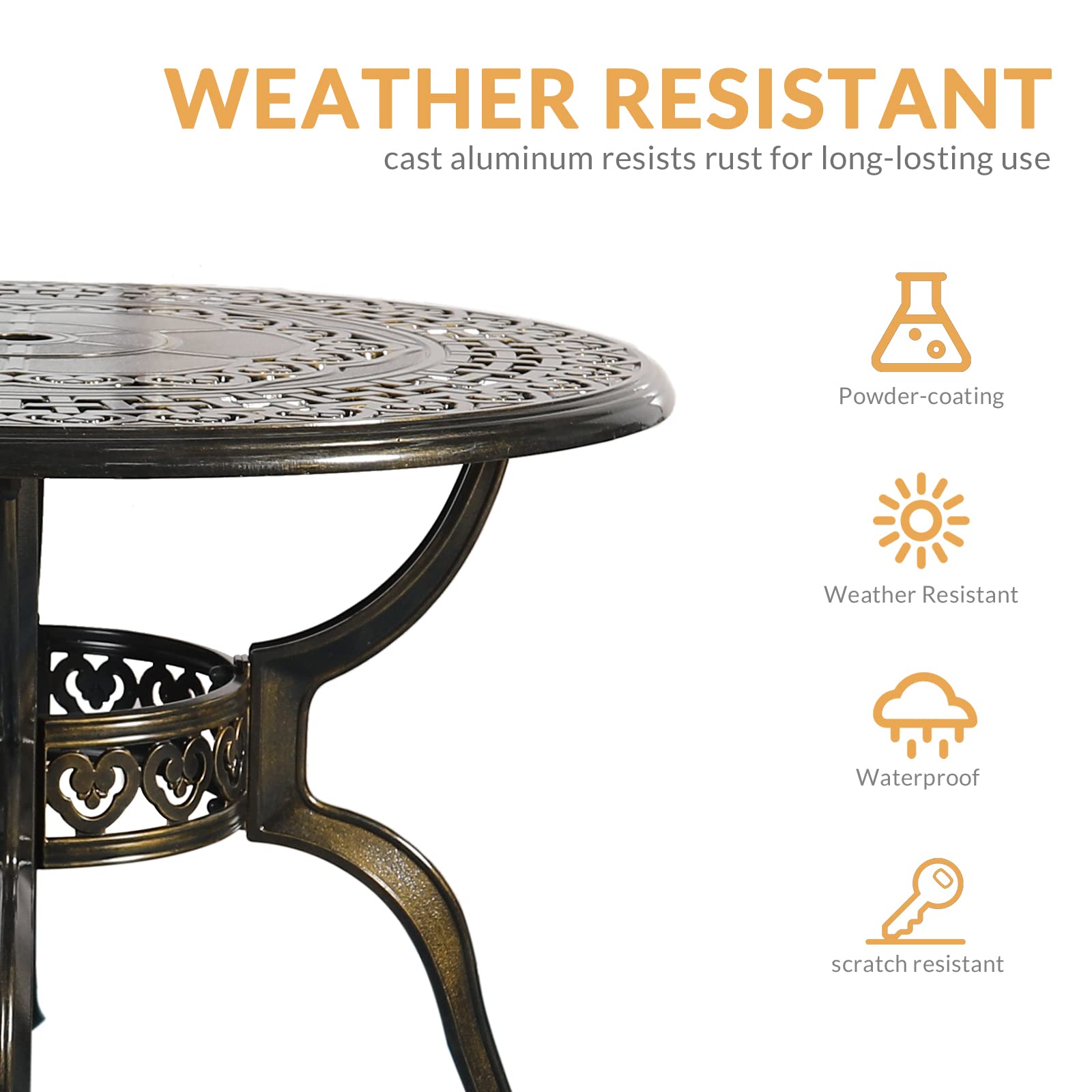 5-Piece All-Weather Outdoor Patio Dining Set - Cast Aluminum Garden Furniture with 4 Chairs, 4 Cushions & 38.5