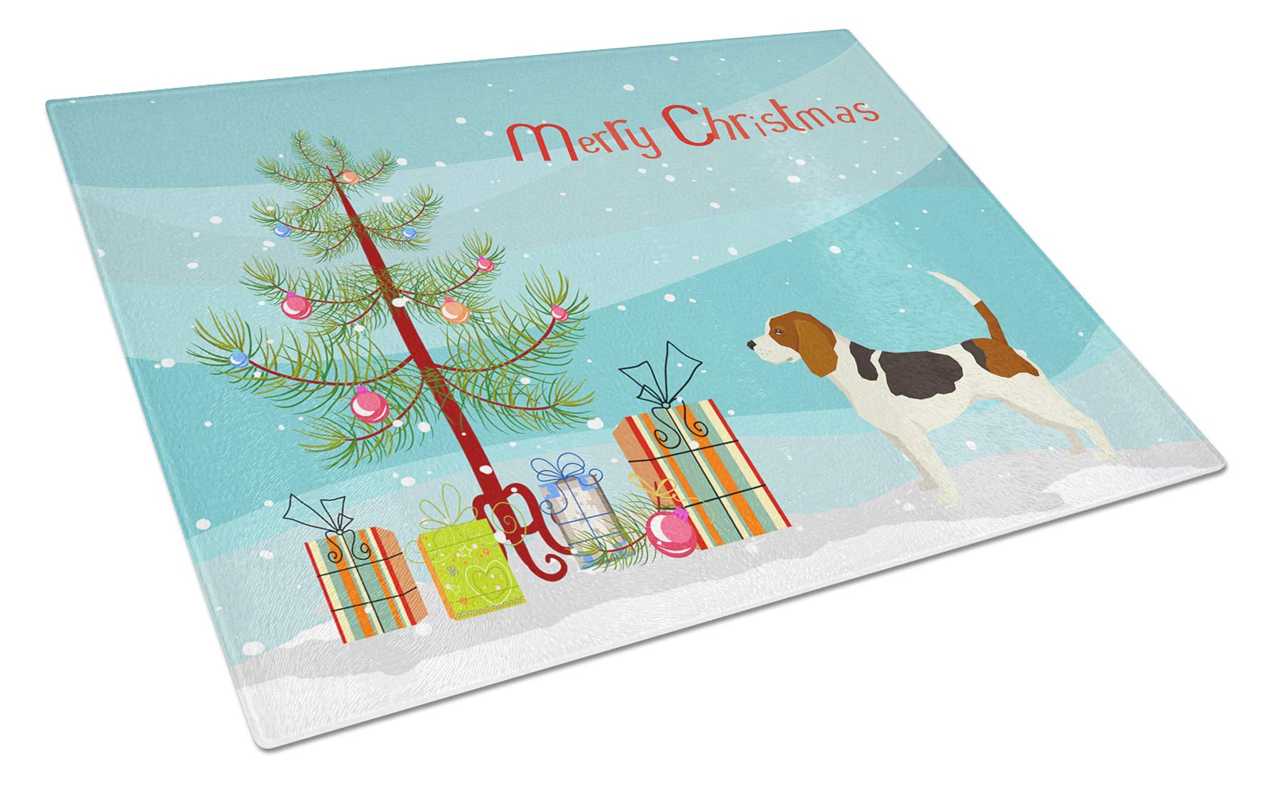 Beagle Christmas Tree Tempered Glass Cutting Board - Large Decorative Kitchen Chopping & Serving Board for Holiday Meals | Caroline's Treasures CK3519LCB | Perfect for Christmas Dinner Prep & Festive Food Presentation