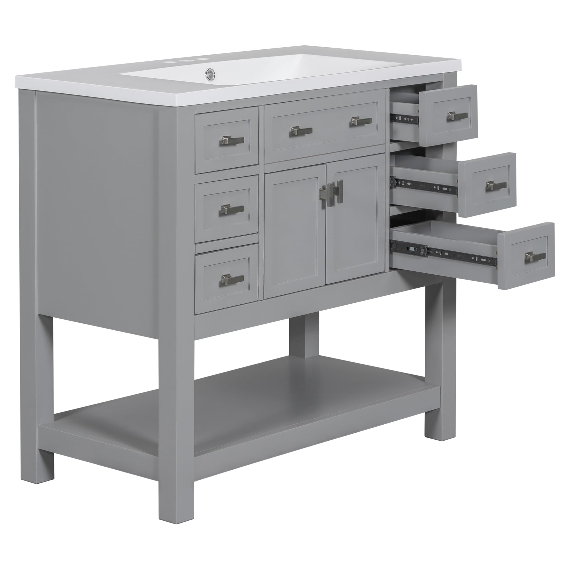 36 Inch Freestanding Bathroom Vanity with Sink - Soft Closing Doors & Drawers - Modern A1 Grey Finish - Perfect for Small Bathrooms & Powder Rooms