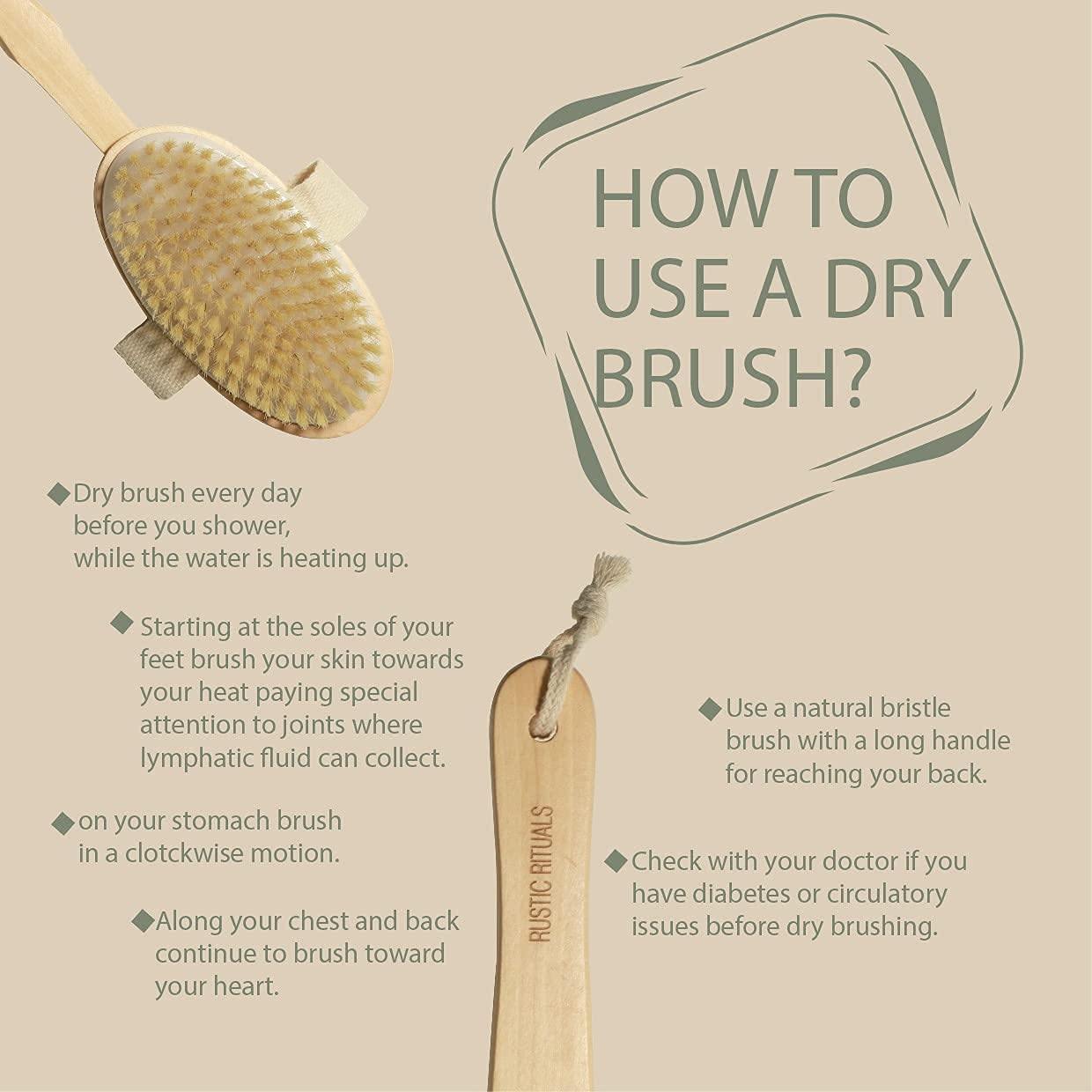 RED SQUARE 2-in-1 Dry Skin Body Brush with 11 Inch Removable Wooden Handle - Exfoliate & Massage for Smooth Skin - Perfect for Shower, Spa & Dry Brushing Therapy