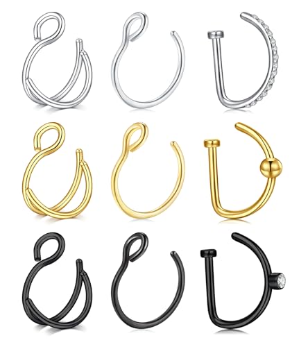 14-fake nose hoop- silver gold black