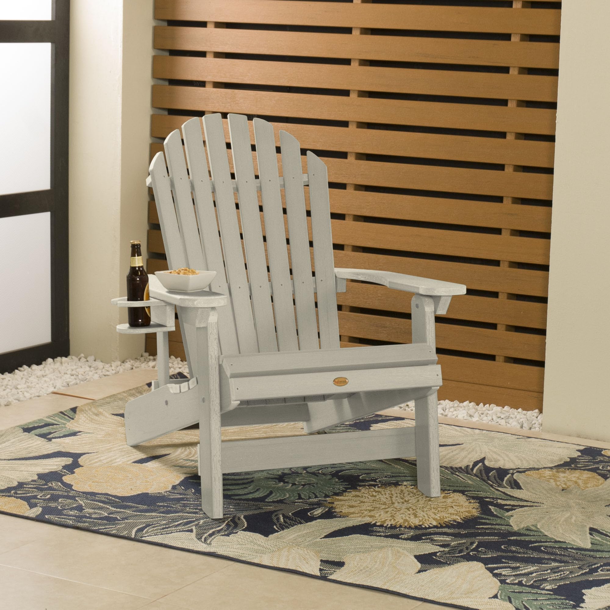 Highwood Hamilton King Size Folding Reclining Adirondack Chair with Cup Holder - Whitewash Outdoor Patio Furniture for Backyard, Poolside & Garden Relaxation