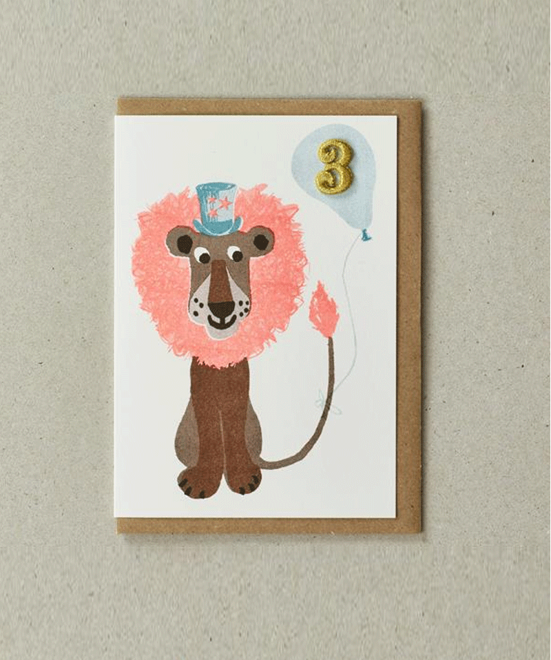 Petra Boase Lion Birthday Card for 3 Year Olds - Perfect for Kids' Birthday Parties & Animal-Themed Celebrations