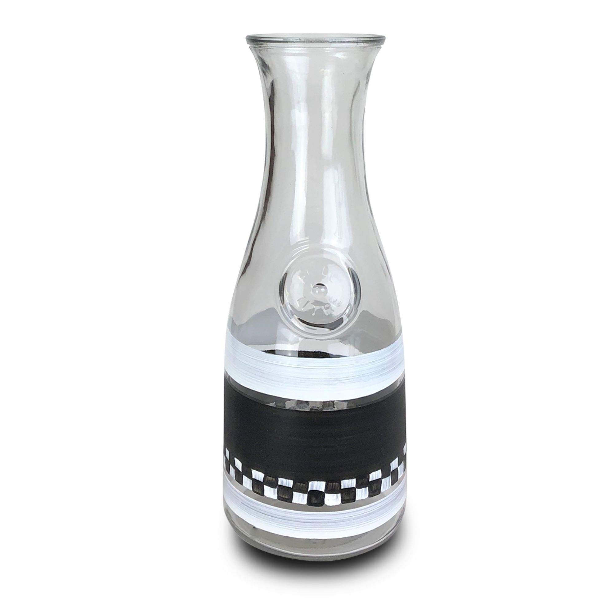 Black & Checkered Chalk Carafe - Vintage Style Glass Water Pitcher for Home, Bar & Restaurant Decor | Perfect for Lemonade, Iced Tea & Cocktail Serving