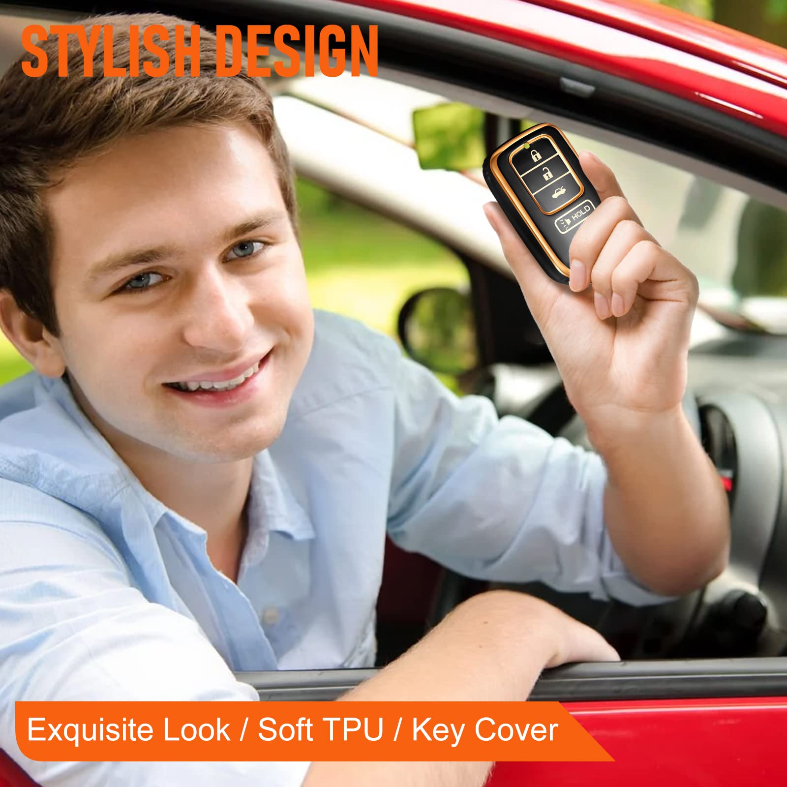 Honda Key Fob Cover (2013-2016 Accord, CR-V, Civic, Ridgeline) - 4 Button TPU Keychain Case (Black) | Durable Protection for Car Remote Accessories | Perfect for Daily Use & Travel