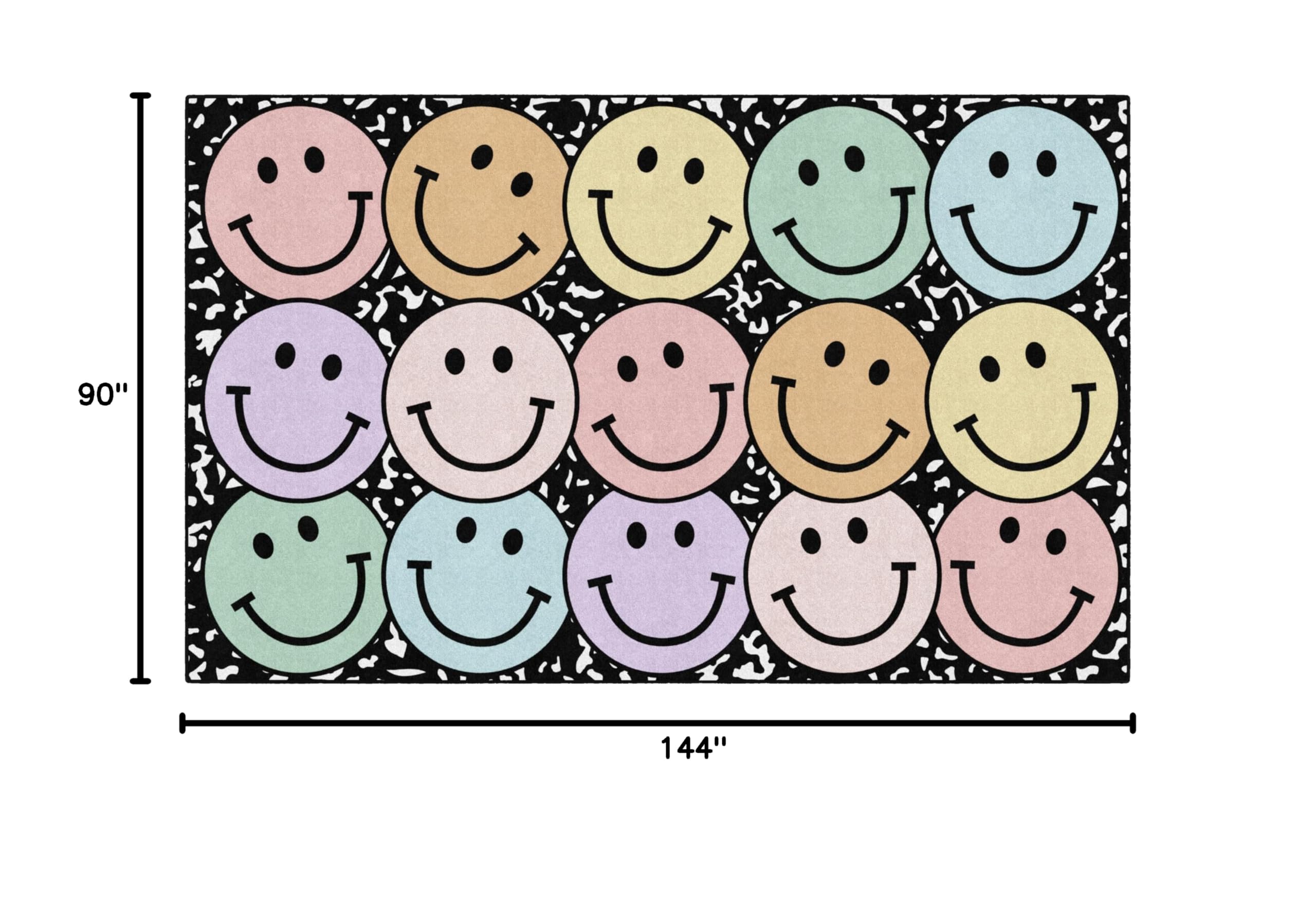Pastel Rainbow Smileys Educational Area Rug for Kids - 7'6