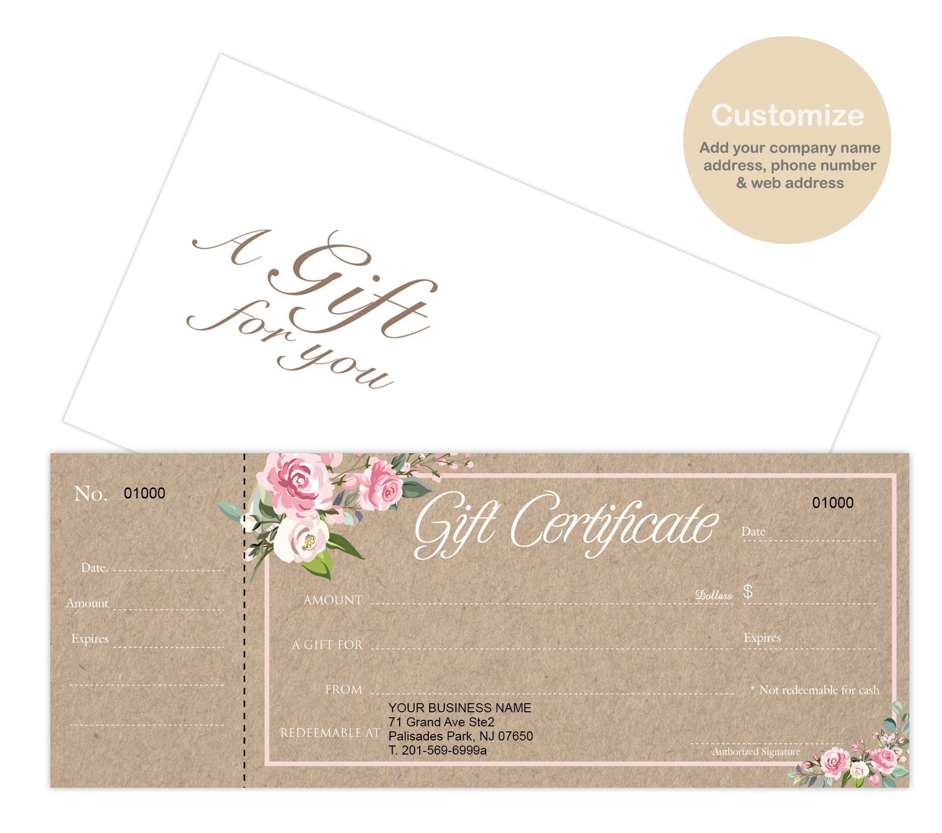 Custom Gift Certificates Cards with Envelopes - 100 Pack Rose Kraft Paper - Perfect for Small Business Gifts, Rewards & Loyalty Programs | Ideal for Retail, Spa, Restaurant & Salon Promotions