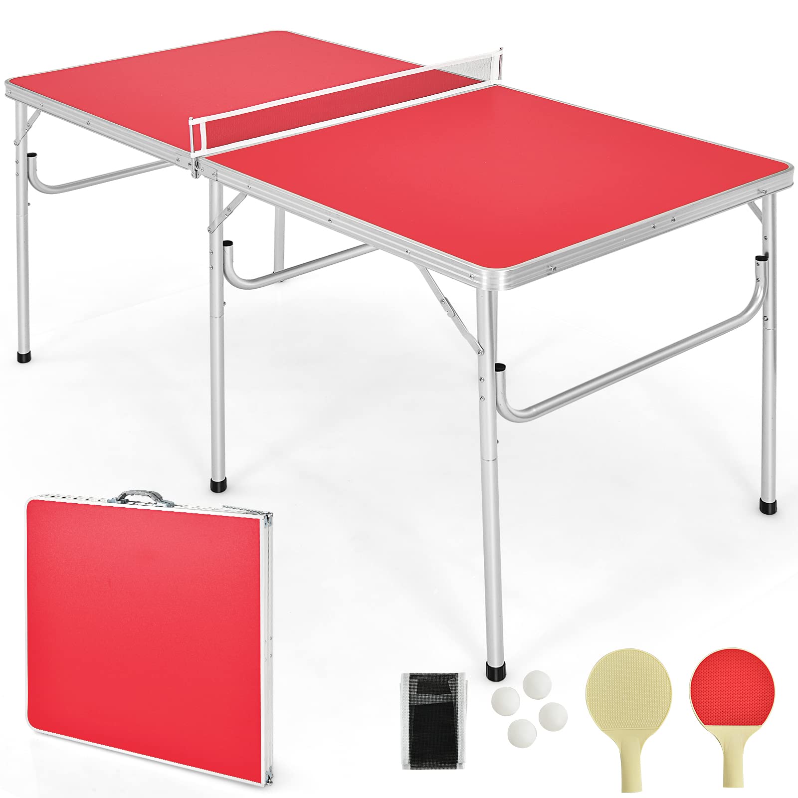 Goplus Foldable Ping Pong Table - 100% Preassembled Indoor Outdoor Table Tennis Set with Net, 2 Paddles & Balls | Portable Game Table for Backyard, Basement, Office & Party Fun