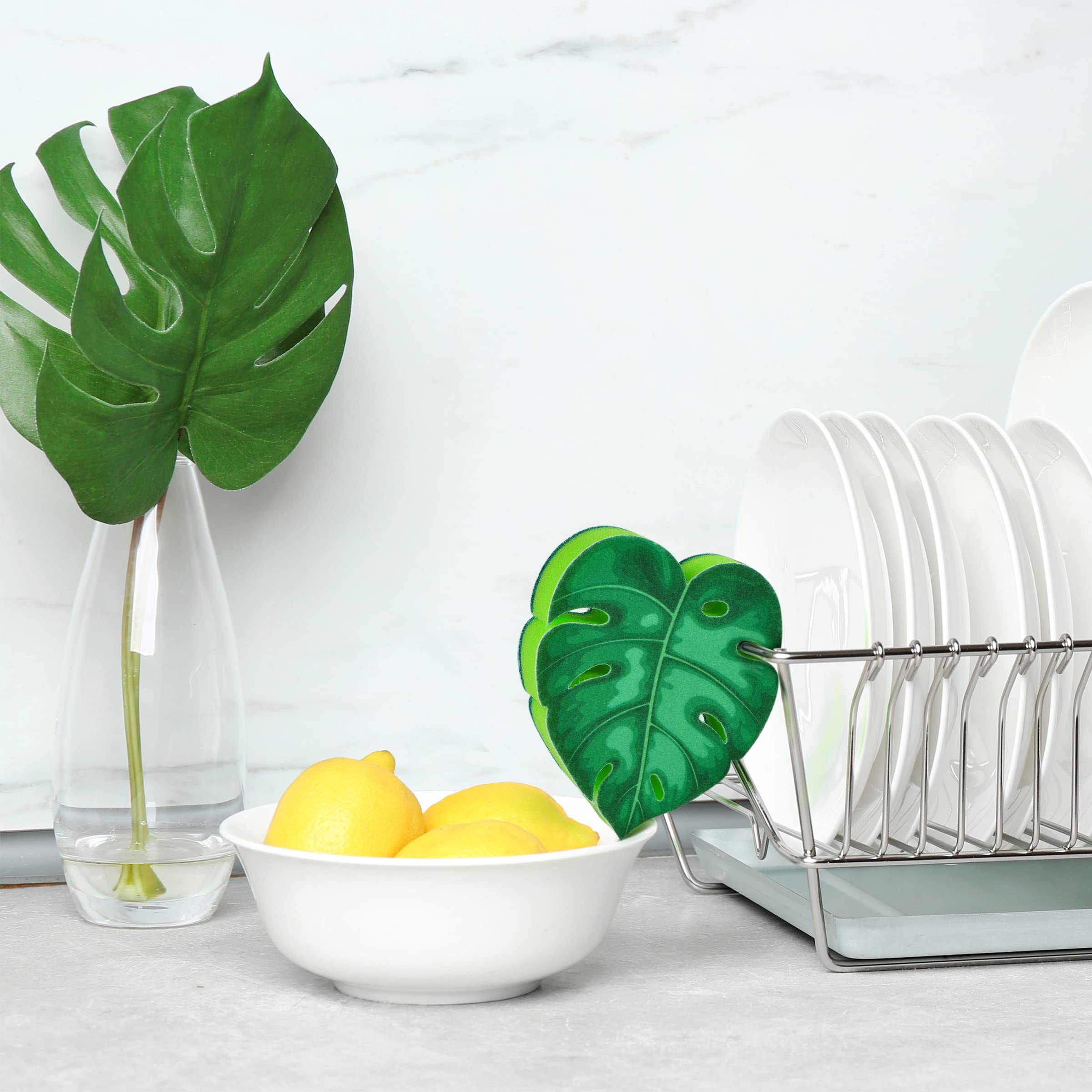 Genuine Fred Monstera Leaf Kitchen Sponge - Colorful Houseplant-Themed Dish Sponge for Washing Dishes, Pots & Pans - Fun Kitchen Cleaning Accessory for Plant Lovers