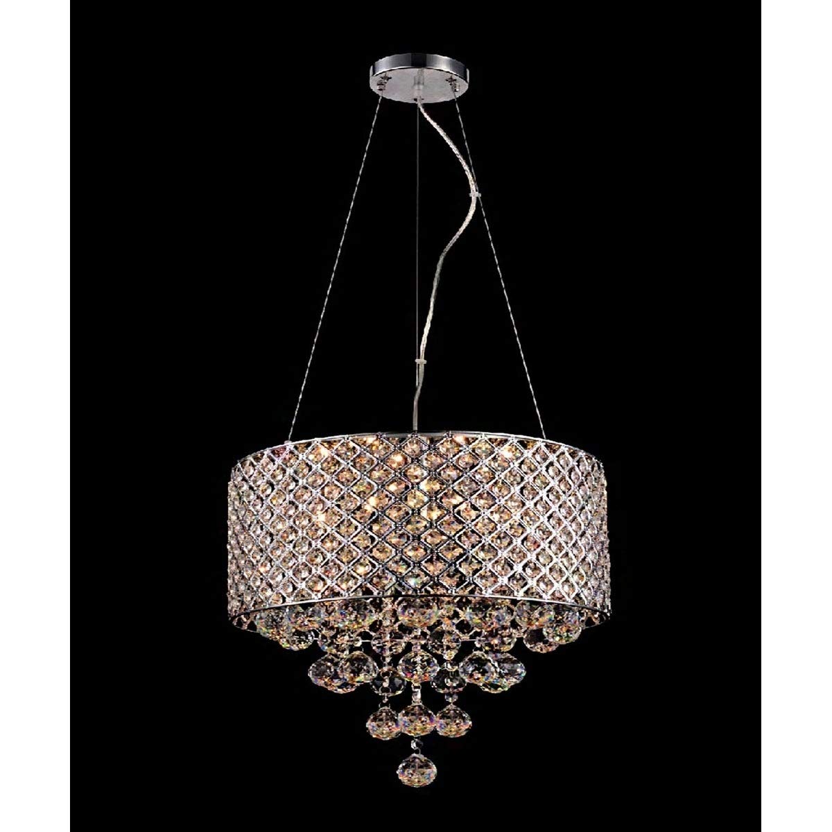 Elegant Chrome Stainless Steel Crystal Chandelier - Modern Black Glam Lighting Fixture for Dining Room, Bedroom, or Living Room Decor