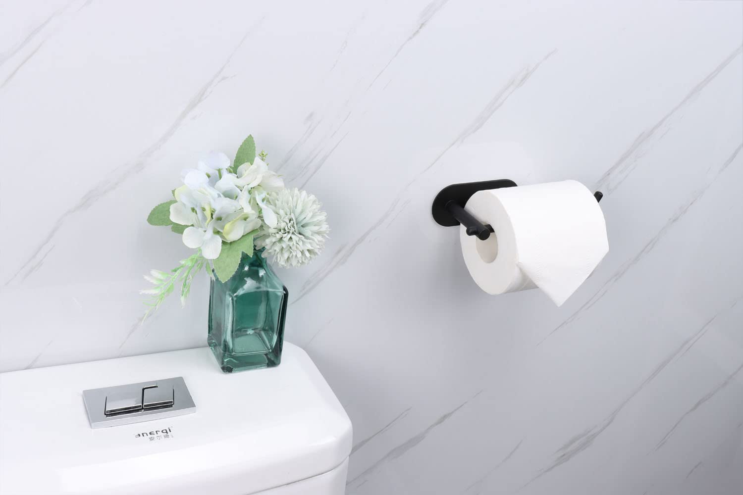 TocTen Self-Adhesive Toilet Paper Holder - No Drill Stainless Steel Bathroom Tissue Roll Mount - Easy Install Matte Black Paper Holder for Home, Office, Kitchen | Space-Saving & Modern Bathroom Organization