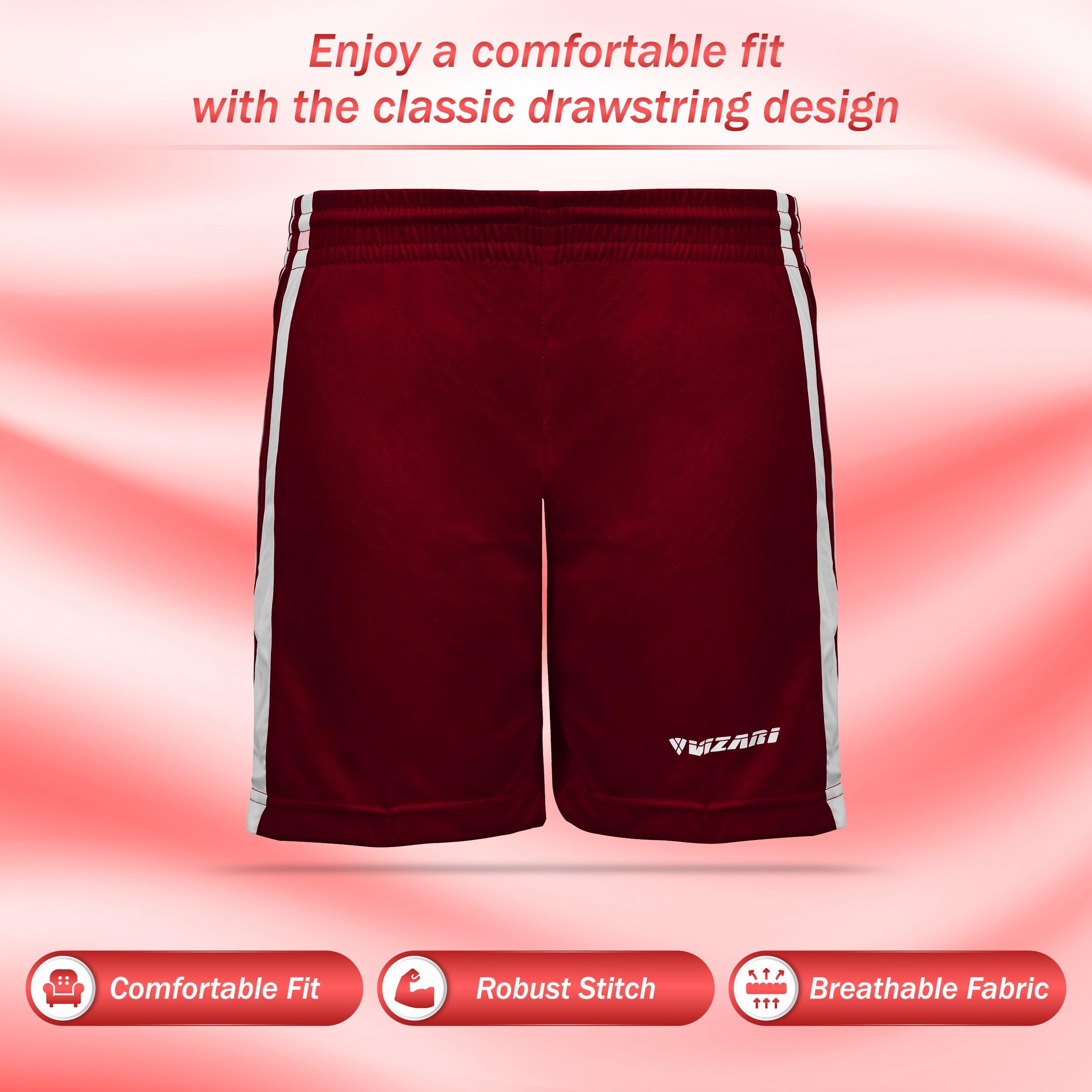 Vizari Youth Athletic Shorts - Breathable Polyester Sports Shorts for Boys & Girls | Ideal for Soccer, Gym Workouts, Running, and Active Play | Perfect for School PE, Team Sports, and Summer Camp Activities