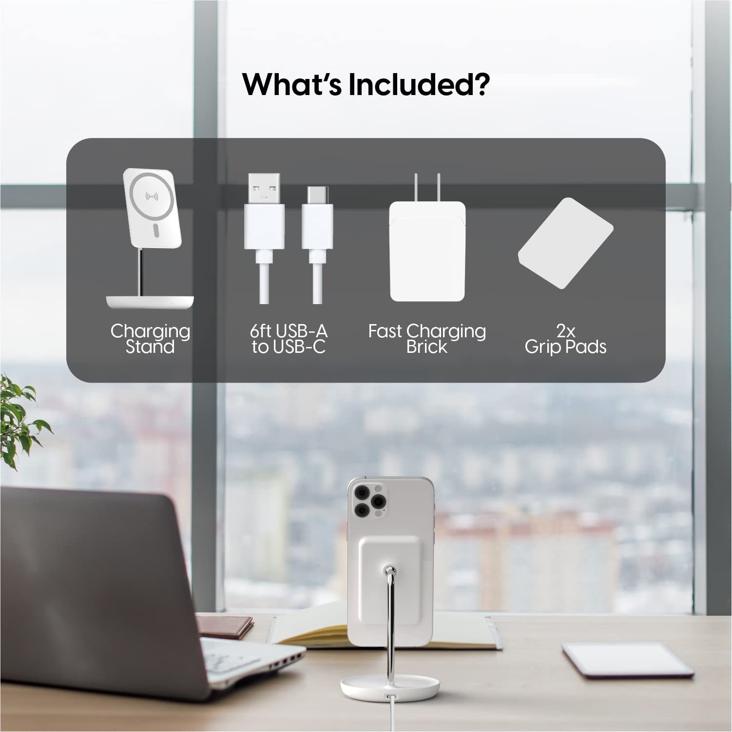 TalkWorks Magnetic Desktop Phone Stand for iPhone 15/14/13/12 Series - Compatible with MagSafe Cases - Includes Wall Adapter & 6ft USB-C Cable - Perfect for Home, Office, and Travel Charging