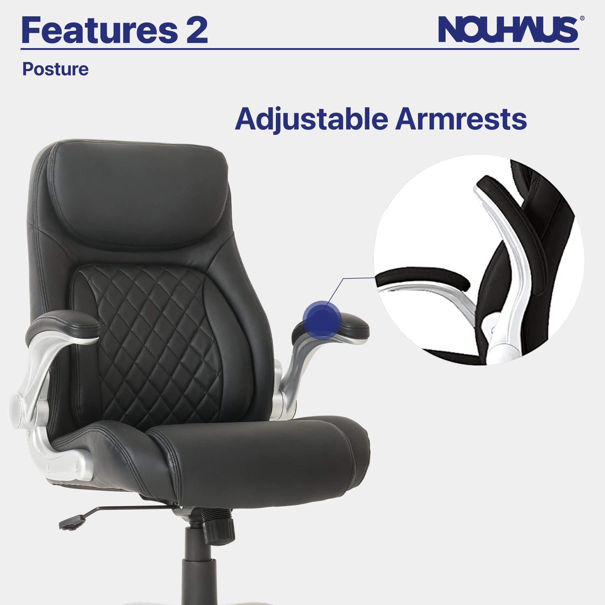Nouhaus Posture Ergonomic PU Leather Office Chair with Click5 Lumbar Support & FlipAdjust Armrests - Modern Executive Desk Chair for Home & Office (Black) - Perfect for Long Work Hours, Gaming & Remote Work