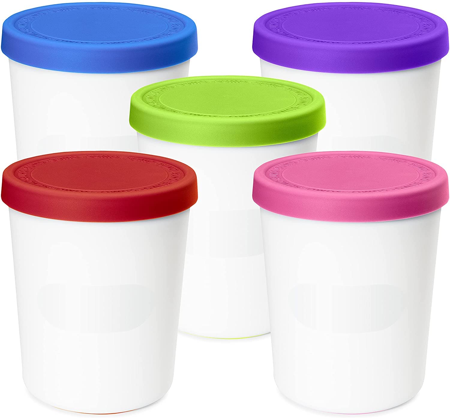 SUMO 1 Quart Reusable Ice Cream Containers with Lids - 5 Pack Multicolor Freezer Storage Containers for Homemade Ice Cream, Gelato, Sorbet - Includes Erasable Labels for Easy Organization | Perfect for Kitchen Storage, Meal Prep & Party Serving