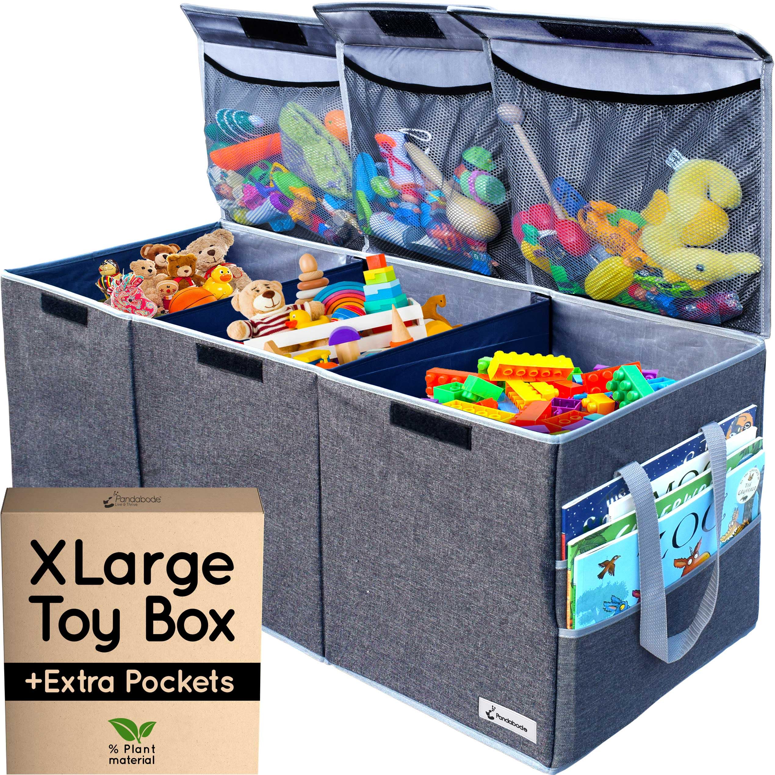 Extra Large Toy Storage Box - Durable Collapsible Toy Organizer with Pockets for Kids Bedroom & Living Room - 36 x 16 x 12 Inches Gray - Perfect for Storing Toys, Books & Kids' Belongings