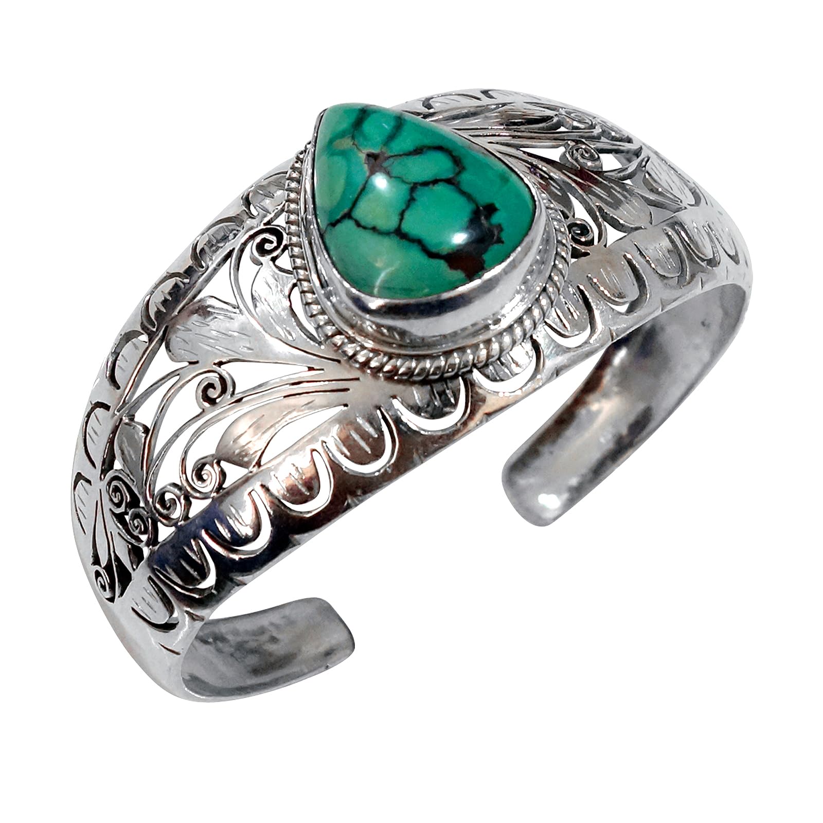Handmade Adjustable Turquoise Gemstone Cuff Bracelet for Men & Women - 925 Sterling Silver Fashion Jewelry - Perfect Gift for Parties, Anniversaries & Everyday Wear