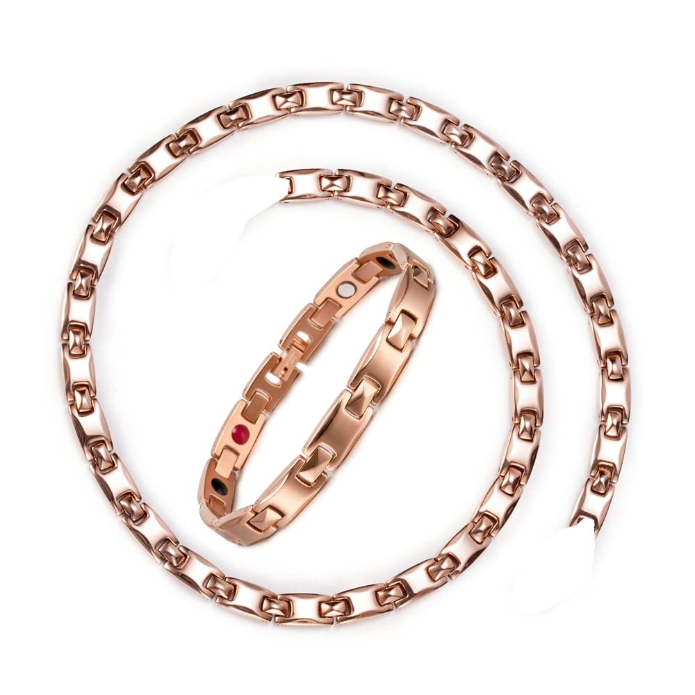 Rose Gold Germanium Steel Magnetic Jewelry Set for Women & Men - Health Energy Bracelet & Necklace, Perfect for Gifts, Wellness & Fashion Accessories