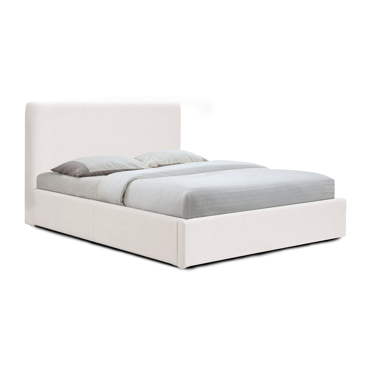 King Size Bed Frame - Cream Upholstered Platform Bed with Wooden Slats | Perfect for Master Bedroom, Guest Room & Modern Home Decor