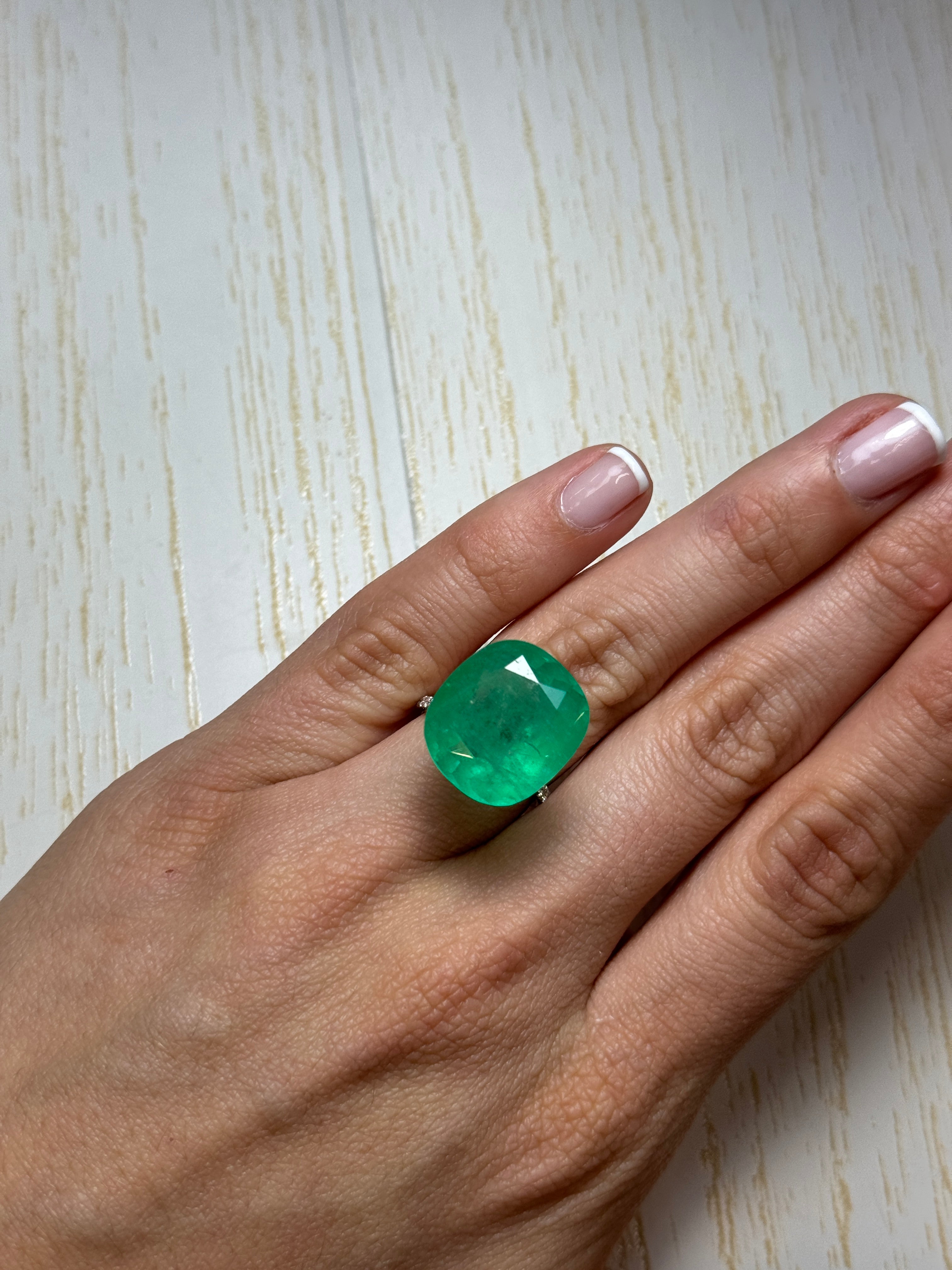 19.63 Carat Natural Colombian Emerald - Chunky Green Loose Gemstone for Jewelry Making, Cushion Cut 18.6x17mm (Perfect for Rings, Necklaces & Custom Designs)