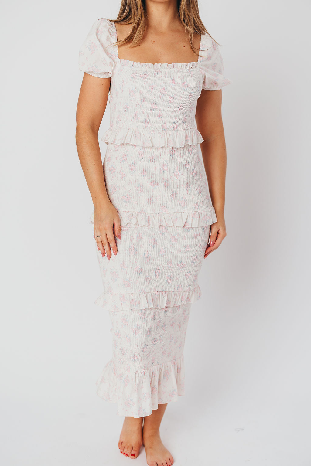 Ada Smocked Dress in Pink Floral - Bump Friendly Maternity Dress & Inclusive Sizing (S-3XL) | Perfect for Baby Showers, Bridal Events & Summer Weddings