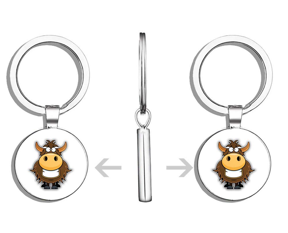 Cartoon Yak Double-Sided Stainless Steel Keychain - Durable Key Ring Holder with Carabiner Clip for Keys, Car Finder & Everyday Use (Home, Office, Travel Accessories)