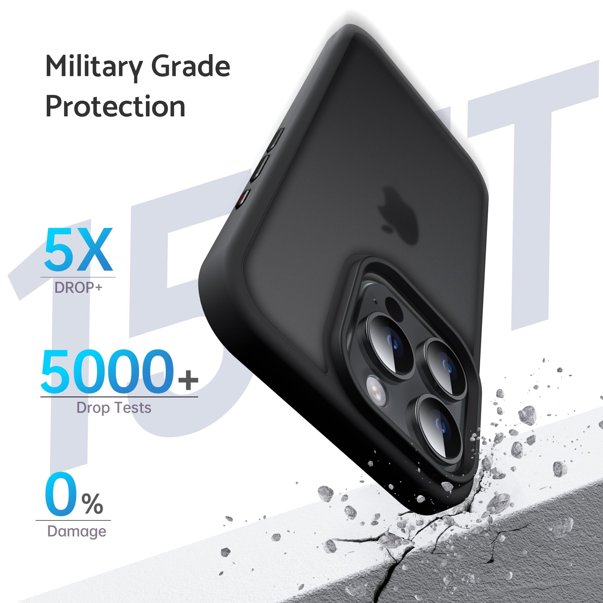 Anqrp iPhone 15 Pro Max Case 6.7 Inch - Anti-Fingerprint, Shockproof, Slim Matte Cover with Super Sensitive Buttons - Perfect for Everyday Protection & Active Lifestyles (Black)