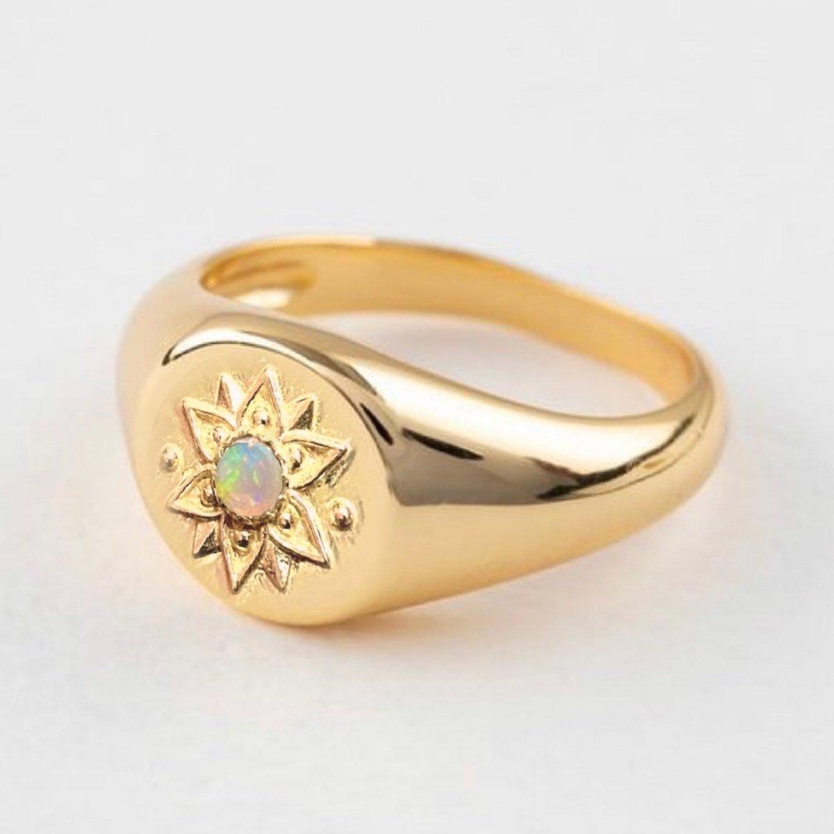 Genuine Opal Gold Signet Ring for Women - Vera May Intricate Design - Perfect for Weddings, Parties & Everyday Elegance