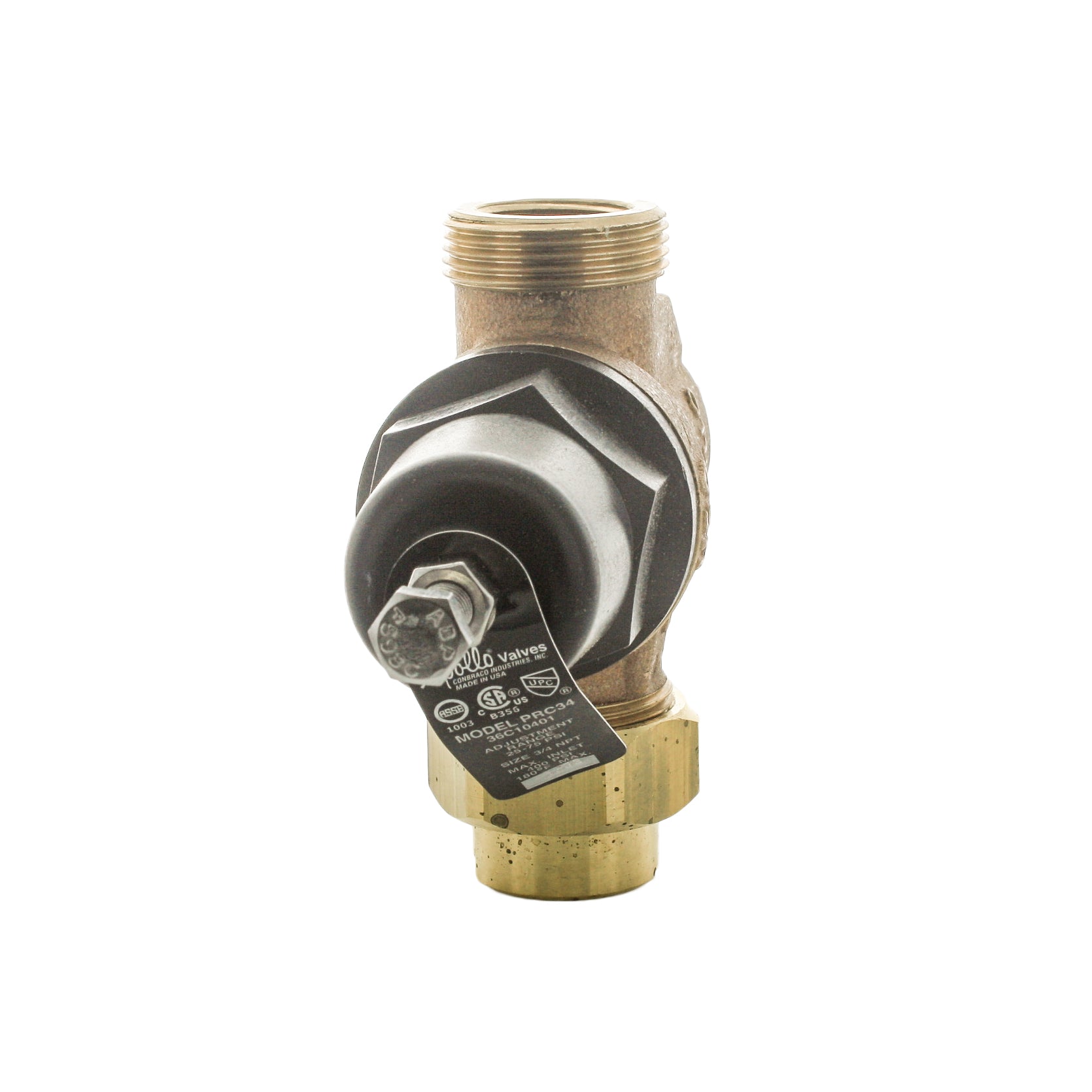 Conbraco 36C 104 01 3/4 Inch Pressure Reducing Valve with Union - Brass Water Pressure Regulator for Home Plumbing, Irrigation & HVAC Systems
