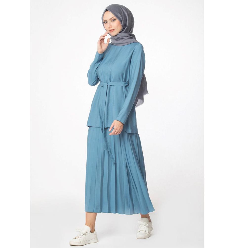 Abaci Solid Tunic & Skirt Set 13343 Blue | Women's Casual Outfit | Perfect for Office Wear, Church, and Summer Dresses