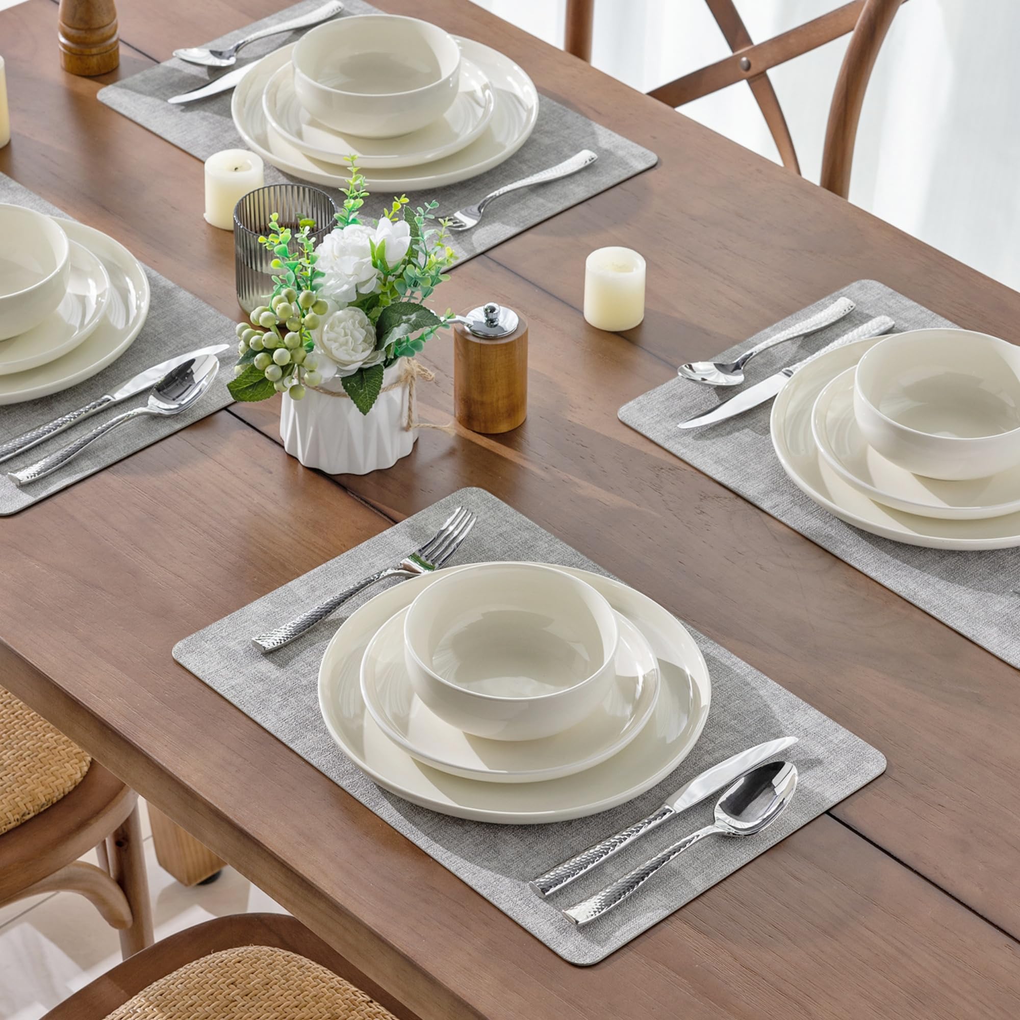AmorArc 6-Piece Ceramic Dinnerware Set - Porcelain Plates & Bowls, Scratch Resistant, Dishwasher & Microwave Safe - Elegant Tableware for Family Dinners, Parties & Restaurants