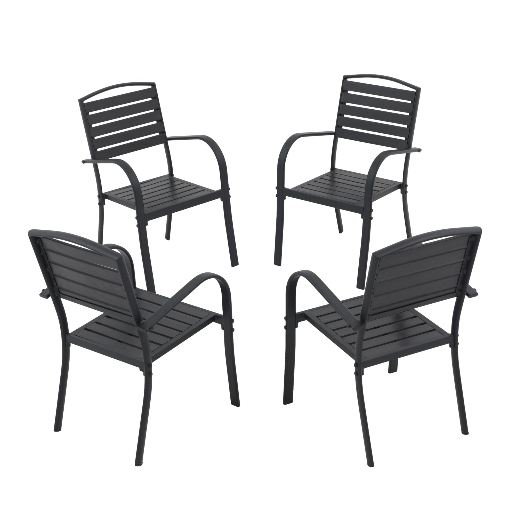4-Piece Patio Dining Chairs Set - Stackable Outdoor Chairs with Backrest & Armrest - Durable Aluminum Frame Garden Furniture for Backyard, Deck, Lawn - Perfect for Outdoor Dining, BBQs & Poolside Relaxation (Black)