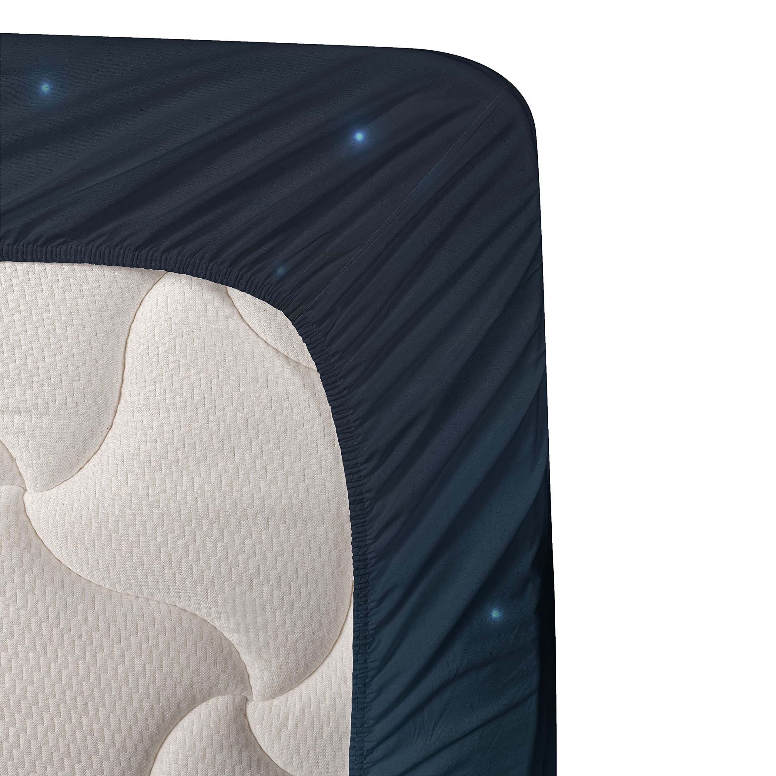 Ambesonne Fantasy Bed Sheet Set 4-Piece - King Size, Teal & White, Fitted & Flat Sheets with Pillowcases - Romantic Moon Climbing Boy & Bench Girl Art Design - Perfect for Couples' Bedrooms, Guest Rooms & Cozy Home Decor