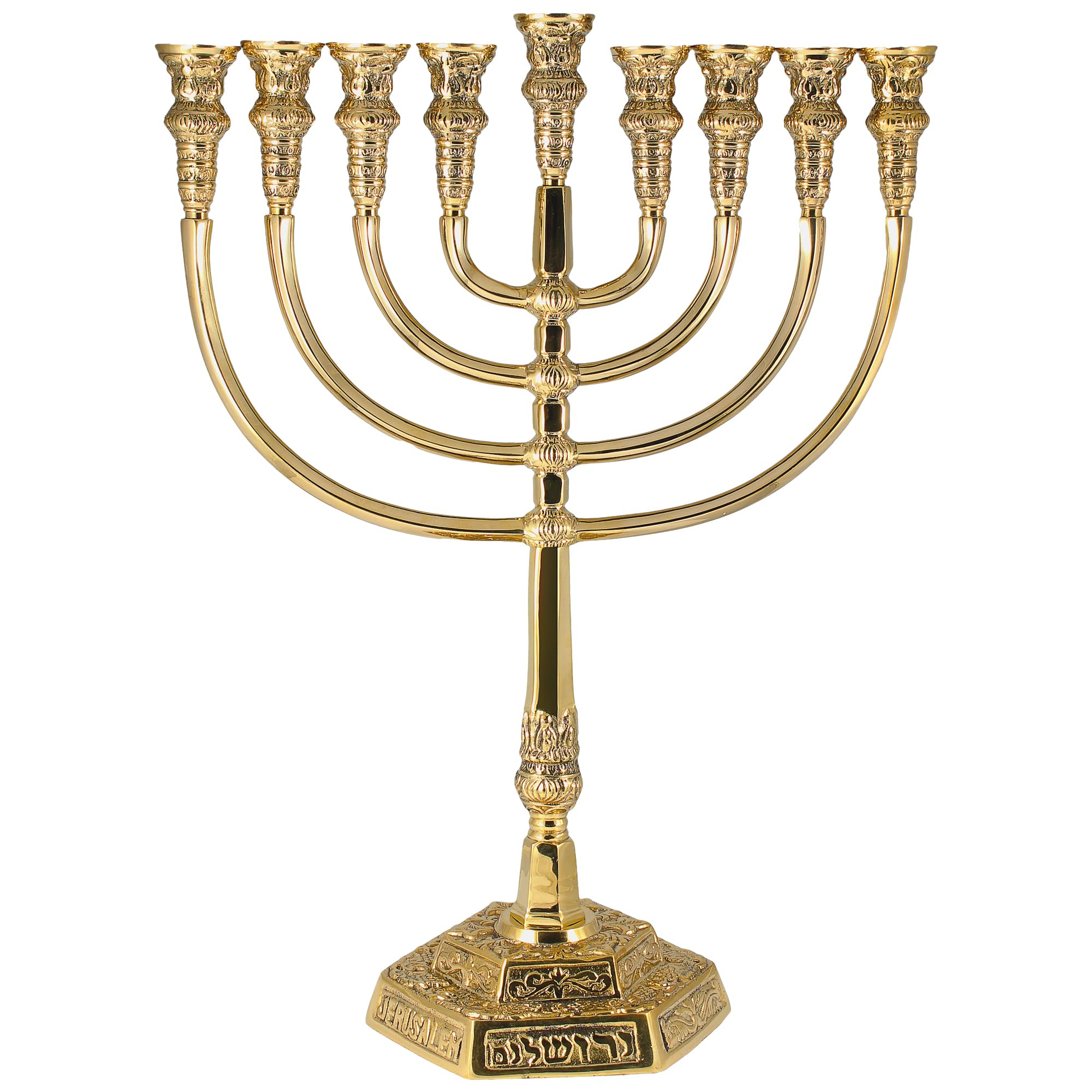 21'' Solid Brass Hanukkah Menorah - Temple Style Chanukiah for Shabbat Candles & Oil Cups | Elegant Judaica Candelabra for Synagogue, Home & Business Decor | Perfect for Hanukkah Celebrations & Jewish Holiday Displays