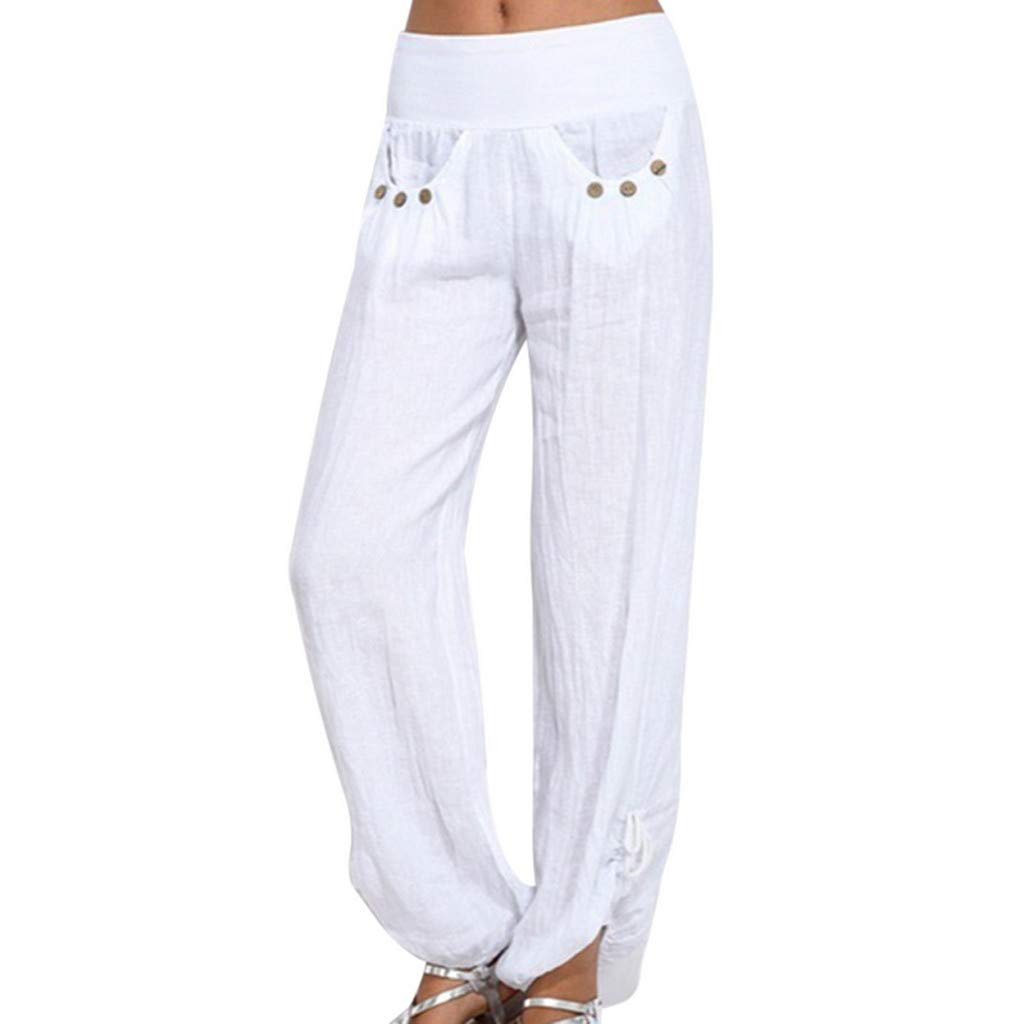 DEATU Women's Harem Pants - Plus Size Cotton Linen Lounge Pants with Pockets | Wide Leg Loose Yoga Travel Pajama Pants for Home, Vacation & Meditation