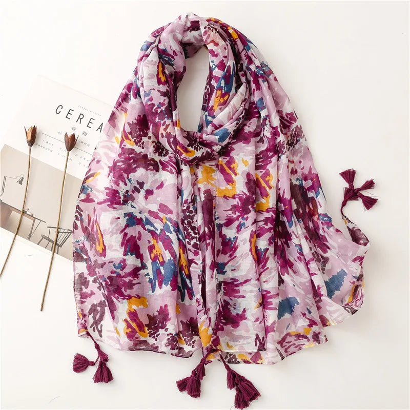 2023 Fashion Paisley Abstract Floral Tassel Viscose Shawl Scarf - Women's Lightweight Pashmina Wrap Stole & Muslim Hijab (180x90cm) - Perfect for Daily Wear, Office, Parties & Prayer