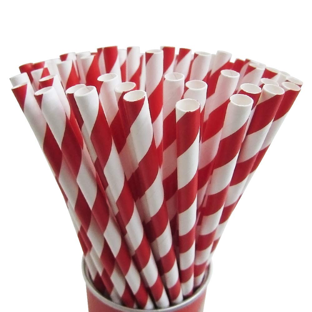 Eco-Friendly Biodegradable Paper Drinking Straws - 5000Pcs (250 Per Pack) Red & White Striped, 7.75 Inch Disposable Straws for Parties, Weddings, Events & Home Use - Natural & Sustainable Party Decoration Supplies