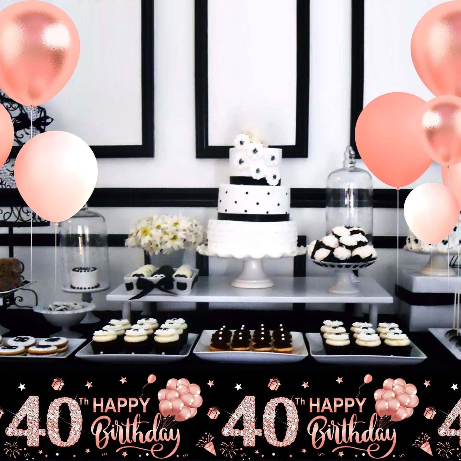 3 Pack Rose Gold Happy 40th Birthday Tablecloth Decorations for Women - Disposable Plastic Rectangular Table Cover - 40 Year Old Party Supplies - Perfect for Birthday Celebrations, Anniversary Parties & Special Events