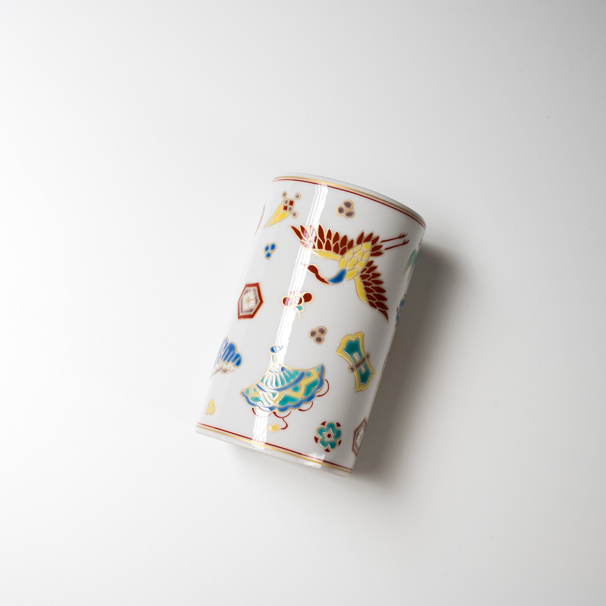 Kutani Ware Japanese Tea Cup & Pen Holder - Traditional Hand-Painted Treasures Design for Home, Office & Gift Use