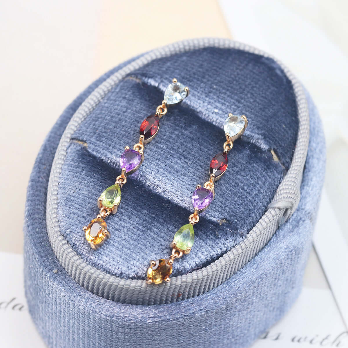 Simple Citrine Amethyst Multi Birthstone Drop Earrings - Elegant Dangle Jewelry for Women | Perfect for Weddings, Parties & Everyday Wear | HJZB 098
